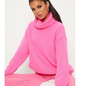 Hot pink roll neck knit sweater (never worn)